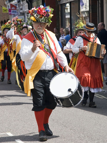 Knockhundred Shuttles,Drummer,Dancers,Musicians,Morris,Wimborne Folk Festival