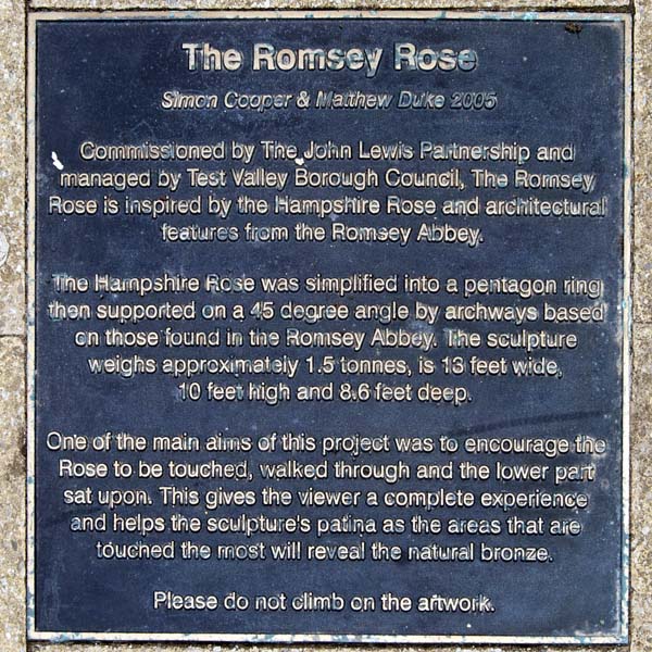 Romsey Rose,Plaque