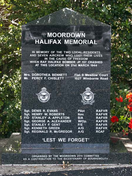 Moordown Halifax Memorial,Bomber,Meadow Court Close,Wimborne Road,Bournemouth