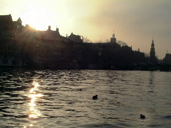 Munttoren,Mint Tower,Amsterdam,Canal,Sky,Sunset