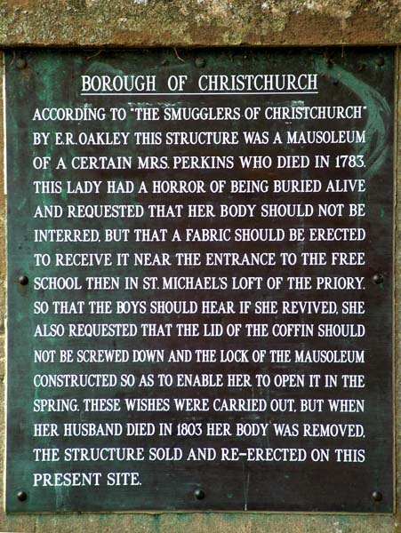 Perkins Mausoleum,Plaque,Christchurch